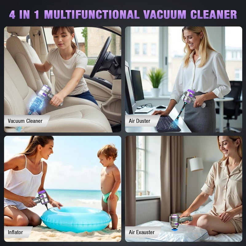 VCAN ACTIVE Car Vacuum Portable Cordless 18000PA High Power Mini Vacuum Cleaner Hand Vacuum Cordless Rechargeable, with with Brushless Motor for Car Detailing Keyboard Cleaner Home Cleaning(Purple) - Image 5